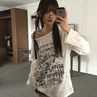 Shoulder Velcro Vintage Long T-shirt