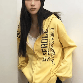 Cubic Lettering Orange Hood Zip-Up