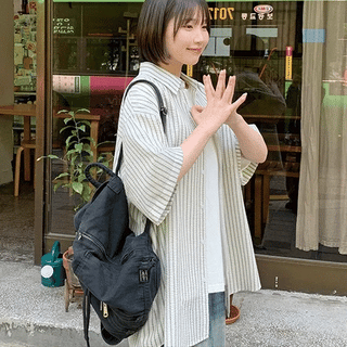 Hemco Seersucker Striped Short Sleeve Overshirt