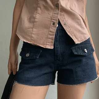 Western Pocket Damaged Short Denim Pants