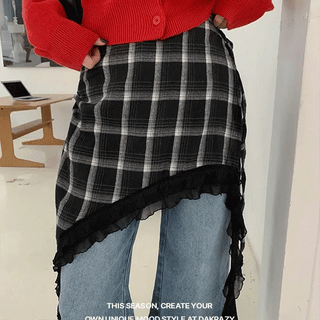 Check Tail Layered Wrap Skirt
