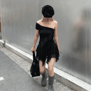 Tuo Ruffled Asymmetrical Skirt  Layered Mini Skirt Skirt Skirt Midi Skirt Ruffle Skirt Frill Lace Geek Chic De Muer New Spring Arrival Elastic Waist Cotton Skirt Basic Daily Simple
