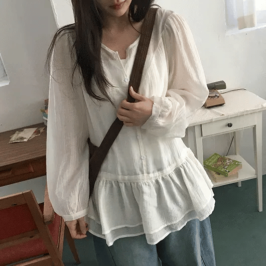 Hailyn long-sleeve layered button blouse