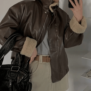 High-neck Leather Blouson Jumper