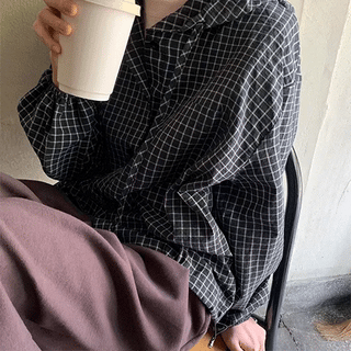 Attil check hooded long-sleeve shirt