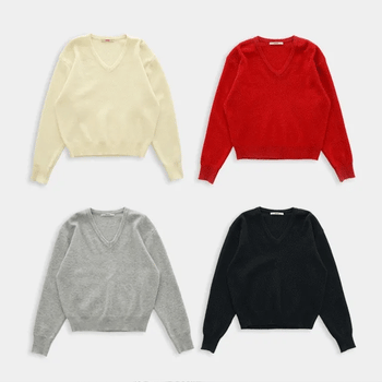 Poire Basic V-neck Long Sleeve Knit