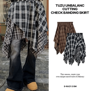 Tooz Asymmetrical Cut Check Elastic Skirt