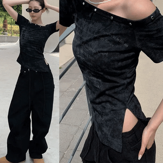 Vintage washed studded off-t-shirt