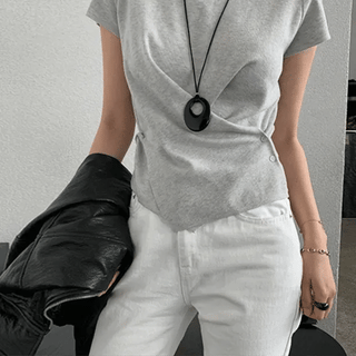 Tear Soft Button Wrap Cap Sleeve Knit