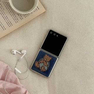 Teddy in Denim Galaxy Epoxy Zflip Fold 8 Silver Bumper Phone Case
