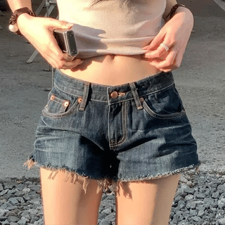 OOT Embossed Washed Low-Rise Hot Pants Shorts
