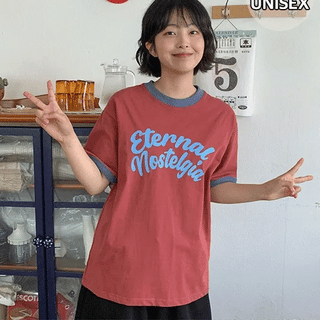 Hyop Printed Color Block Oversized Short Sleeve Tee