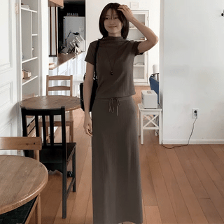 Tea Tree Summer Ribbed Halter Sleeveless Maxi Skirt Set
