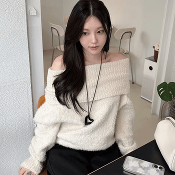 Sez Boucle Off-shoulder Knit
