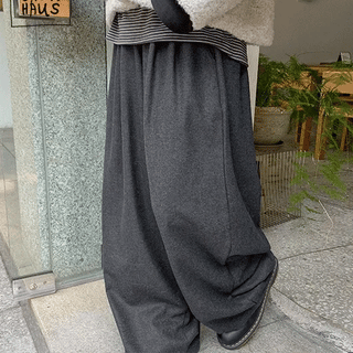 Garu Wool Pintuck Banding Wide Slacks  - Wool 50%