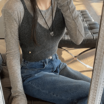 Ribbon Layered Knit Bustier Top