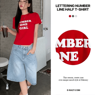 Lettering Number Line Short Sleeve T-shirt