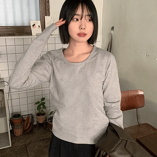 Tenenki Cotton Basic Round Long Sleeve Tee
