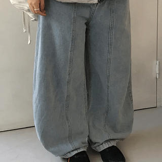 Pesilmo Stitch Denim Balloon Wide Pants