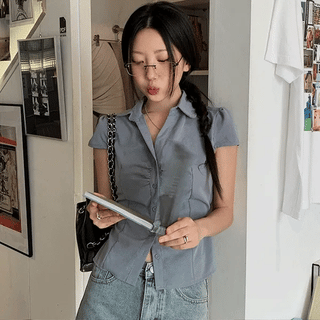 Ian Shirring Slim Crop Shirt