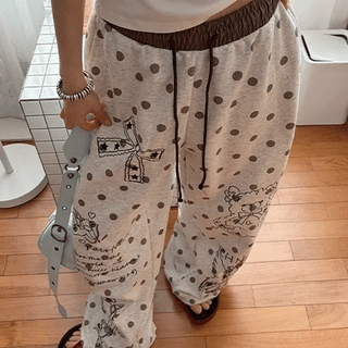 Stripe dot bootcut pants