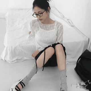 Herid See-through Lace Long Sleeve T-shirt