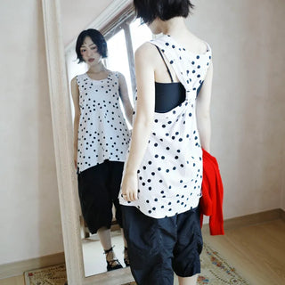 Back ribbon polka dot sleeveless top