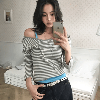 Sedian V-neck Striped 3/4 Sleeve T-shirt