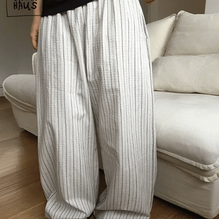 Zmentz Seersucker Summer Elastic Waist Wide Pants