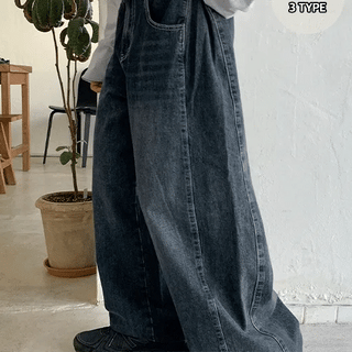 Wanko Side Pintuck Wide Denim Pants
