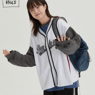 Tenni Lettering Cotton Color Block Cardigan