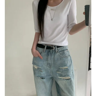 Mina Soft Deep V Cap Sleeve Short Sleeve Tshirt