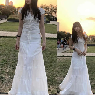 Frill Tiered Flare A-Line Loose Fit Long Skirt