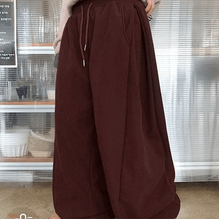 Benico Elastic Waist String Side Pintuck Fleece-Lined Pants