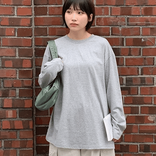 Caliturn Cotton Plain Oversized Long Sleeve Tee