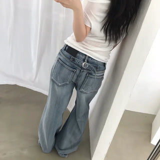 DOUBLE BACK POCKET WIDE DENIM