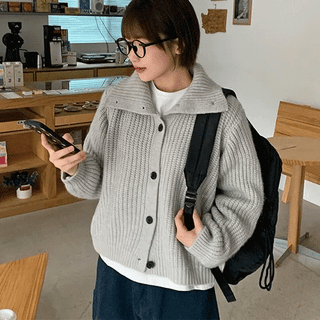 Hakino High-Neck Button Knit Cardigan