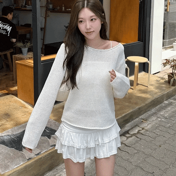 Cold Boat Neck Long Sleeve Summer Knit