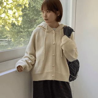Milke Button Hooded Knit Cardigan