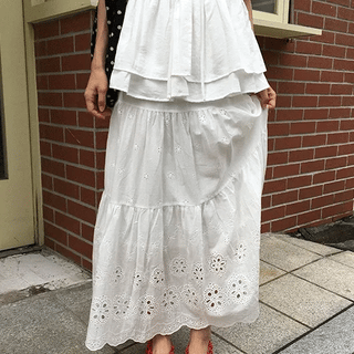 Bonomi Vintage Punched Tiered Elastic Long Skirt