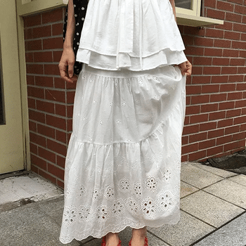 Bonomi Vintage Punched Tiered Elastic Long Skirt