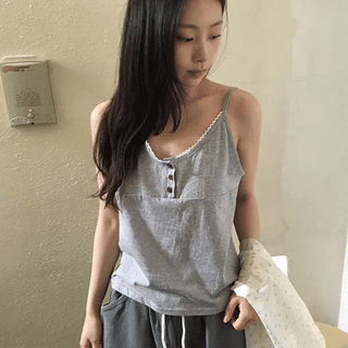 Miseka Lace Button V-Neck Sleeveless