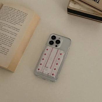 Sweet Ribbon Stripe MagSafe Clear Card Wallet Pocket Case