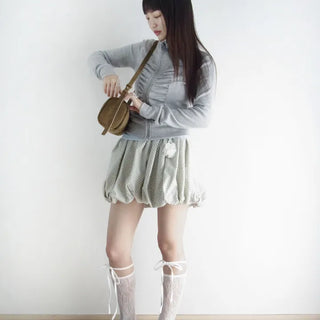 Lace ribbon strap high socks