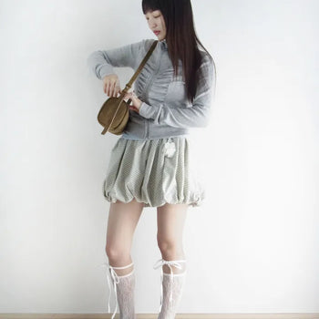 Lace ribbon strap high socks