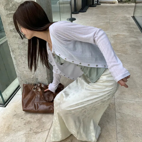 Rounded See-through Snap Cardigan
