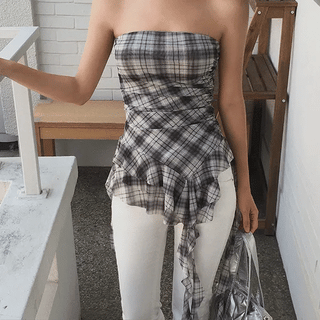 Ive Check Mesh Blouse Top
