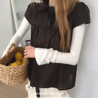 Niff Check Frill Half Blouse
