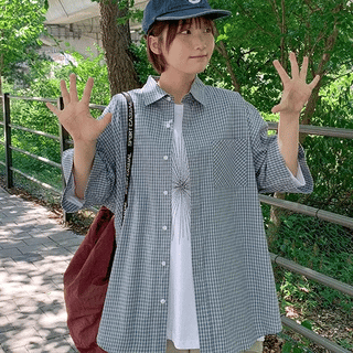 Biten Check Oversized Short Sleeve Shirt