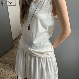 Pollini Shirred Layered Sleeveless Mini Dress